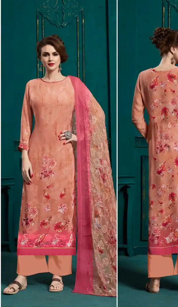 Fantastic Dark Peach Color Georgette Casual Party Wear Plazzo Suit -70721228
