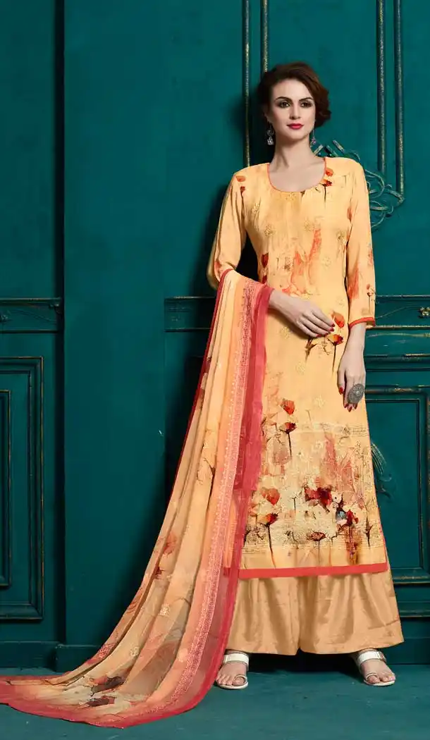 Light Orange Color Georgette Casual Party Wear Plazzo Suit -70721230
