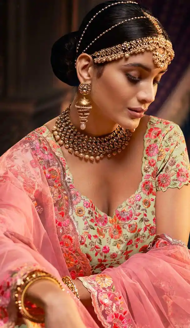 Pista Green Color Silk Designer Wedding Ladies Lehenga Choli -672184469