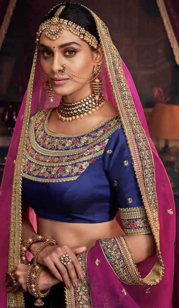 Blue Color Jacquard Designer Wedding Ladies Lehenga Choli -672184470
