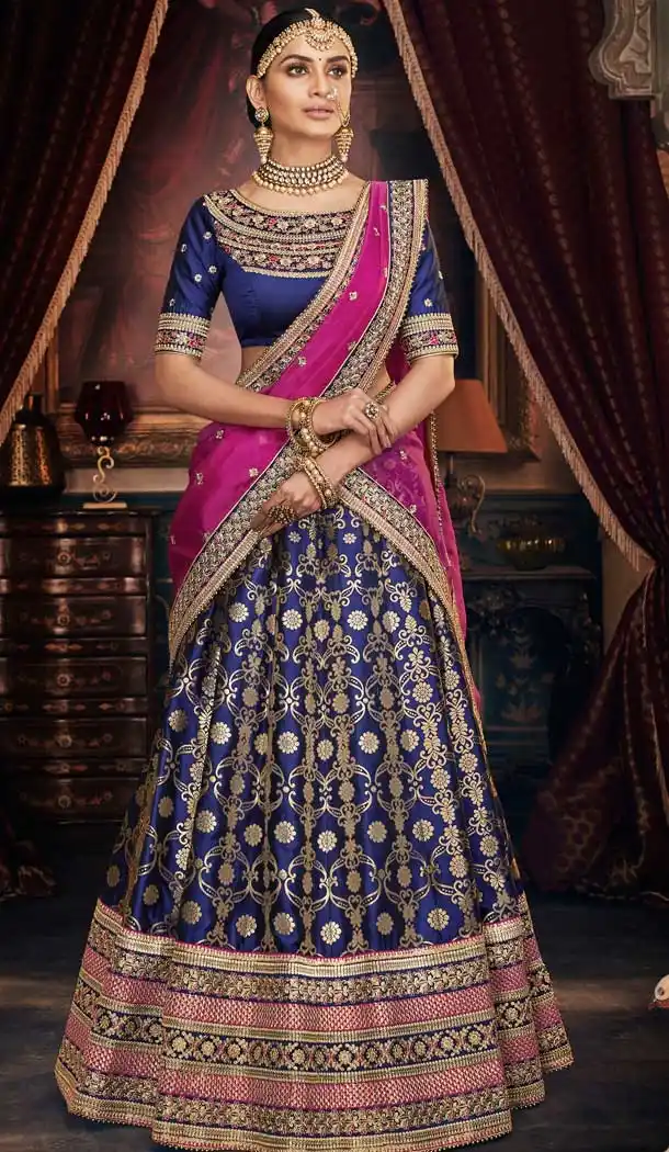 Blue Color Jacquard Designer Wedding Ladies Lehenga Choli -672184470