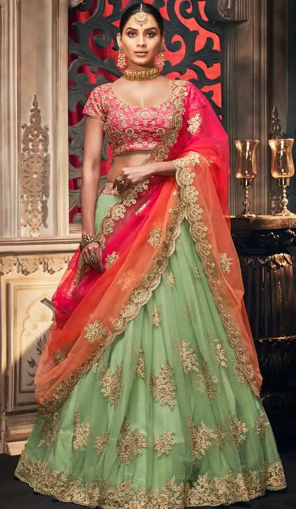 Alluring Pista Green Color Silk Designer Wedding Ladies Lehenga Choli -672184472