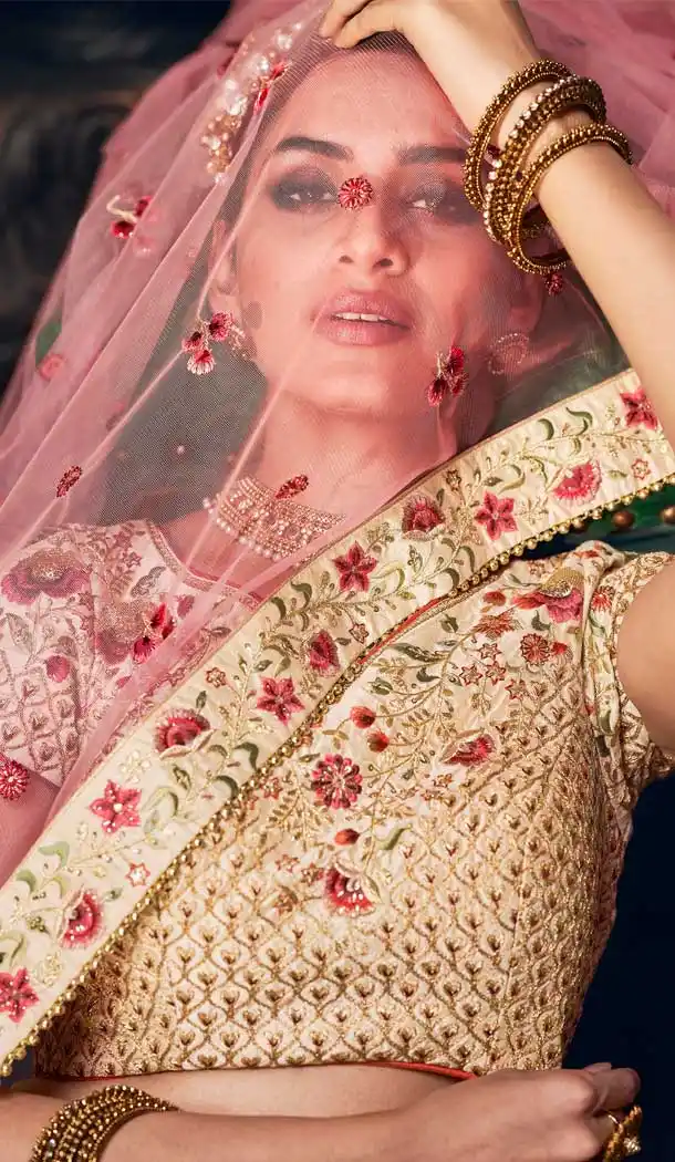 Beige Color Tussar Silk Designer Wedding Ladies Lehenga Choli -672184473