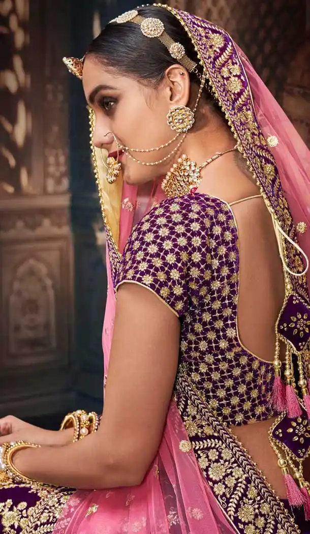 Purple Color Velvet Designer Wedding Ladies Lehenga Choli -672184474