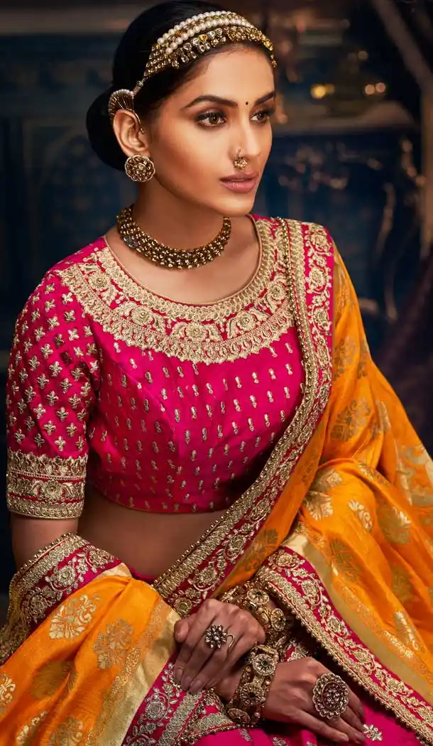 Rani Pink Color Silk Designer Wedding Ladies Lehenga Choli -672184478