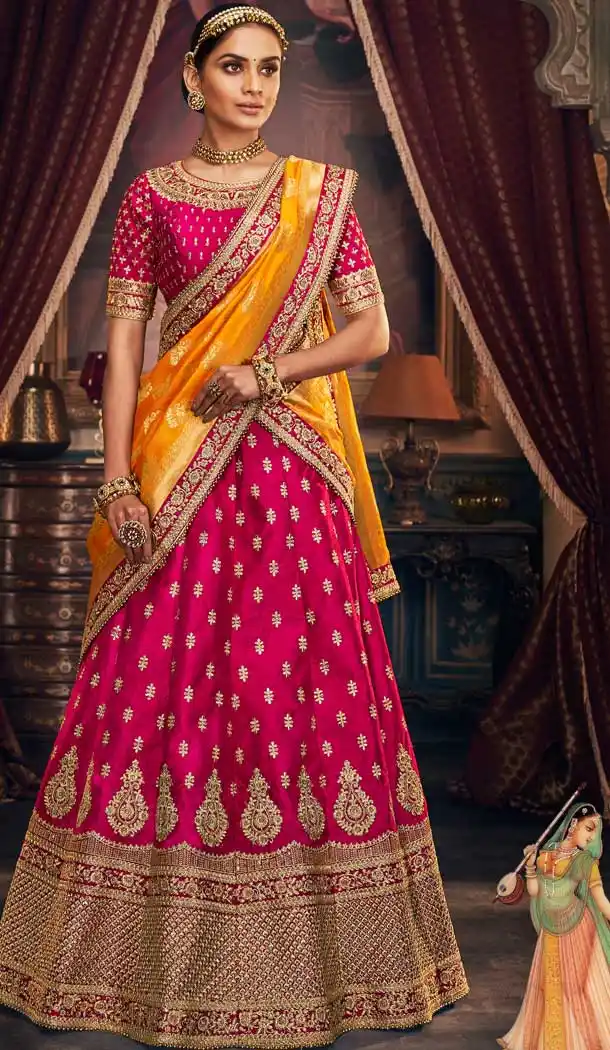 Rani Pink Color Silk Designer Wedding Ladies Lehenga Choli -672184478