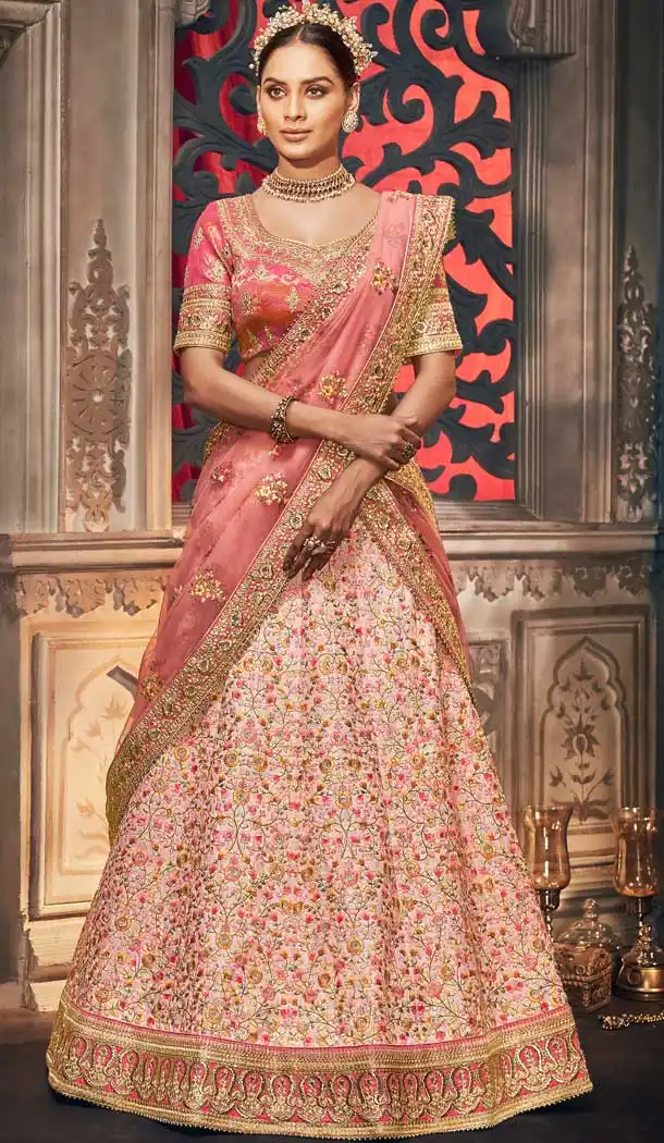 Light Peach Color Silk Designer Wedding Ladies Lehenga Choli -672184479