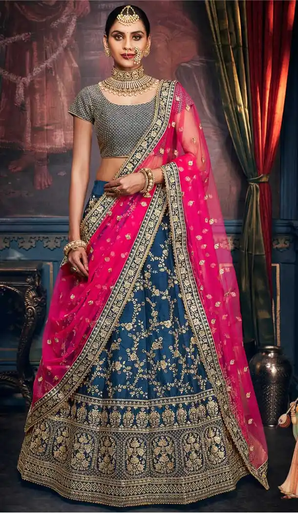 Lovely Blue Color Silk Designer Wedding Ladies Lehenga Choli -672184480
