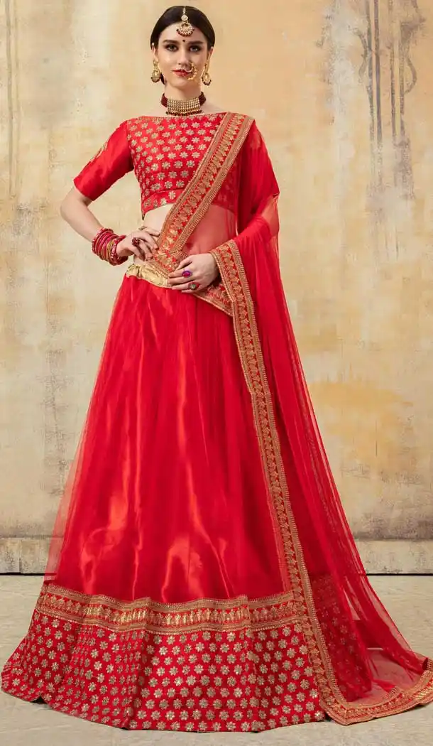 Red Color Soft Silk Traditional Party Wear Ladies Lehenga Choli -672684564
