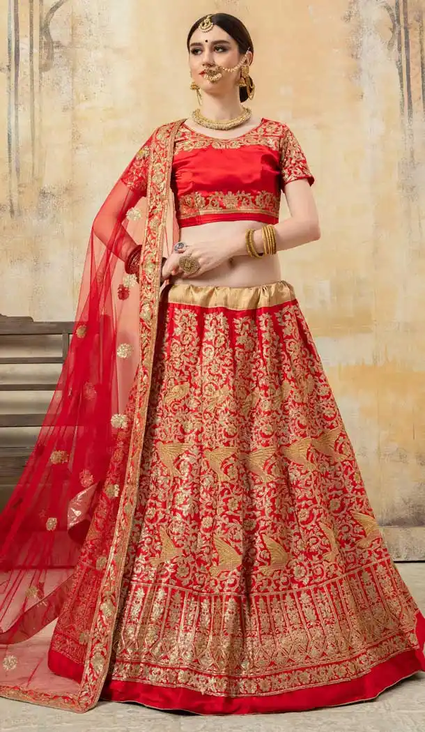 Red Color Malai Satin Traditional Party Wear Ladies Lehenga Choli -672684565