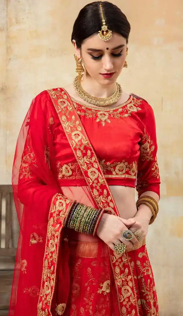 Mesmerizing Red Color Malai Satin Traditional Party Wear Ladies Lehenga Choli -672684567