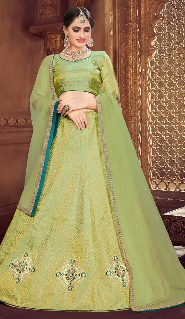 Green Color Art Silk Jacquard Traditional Party Ladies Lehenga Choli -672884582