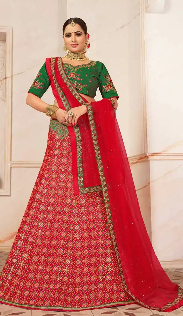 Red Color Art Silk Jacquard Traditional Wear Designer Lehenga Choli -672984586