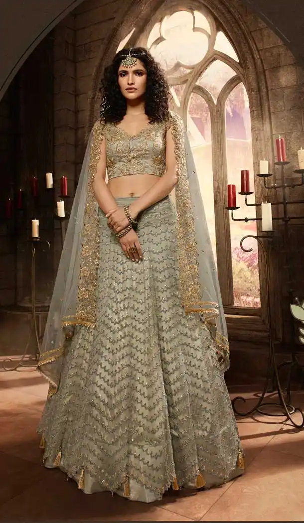 Pista Green Color Net Sangeet Mehendi Ceremony Wear Lehenga Choli -670284209