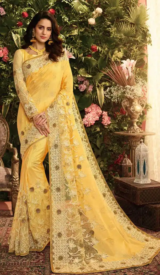 Sensible Yellow Color Pure Pandora Silk Party Wear Saree Blouse -670484224