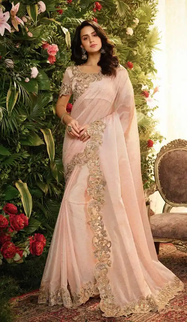 Baby Pink Color Pure Organza Party Wear Saree Blouse -670484229
