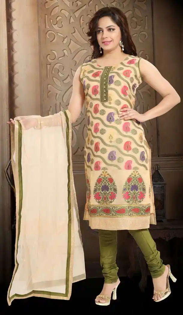 Cream Color Banaasi Silk Party Wear Plus Size Readymade Suit -673184602