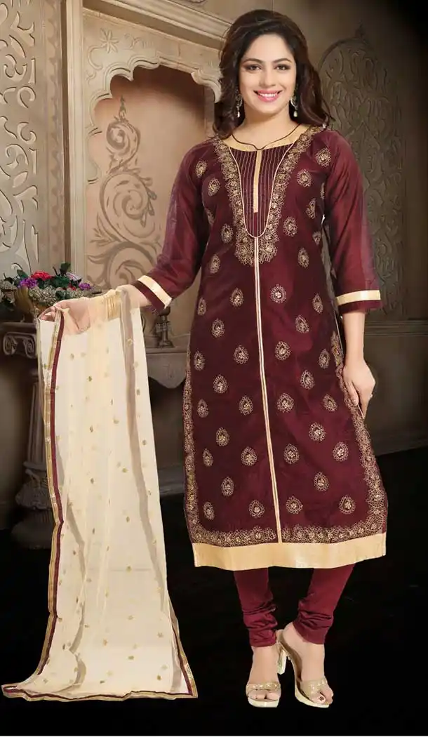 Maroon Color Chanderi Silk Party Wear Plus Size Readymade Suit -673184605