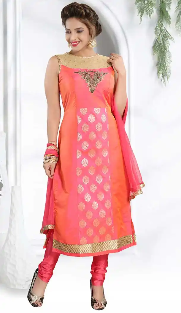 Gajari Pink Color Brocade Silk Party Wear Plus Size Readymade Suit -673184611