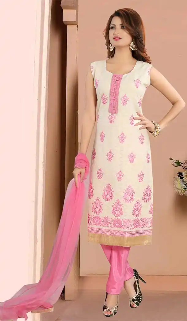 Cream Color Cotton Jacquard Party Wear Plus Size Readymade Suit -673184614