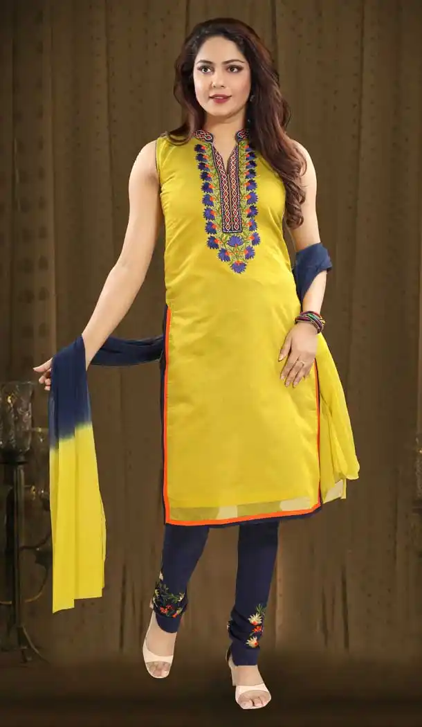 Adorable Yellow Color Chanderi Silk Designer Plus Size Readymade Suit -673284617