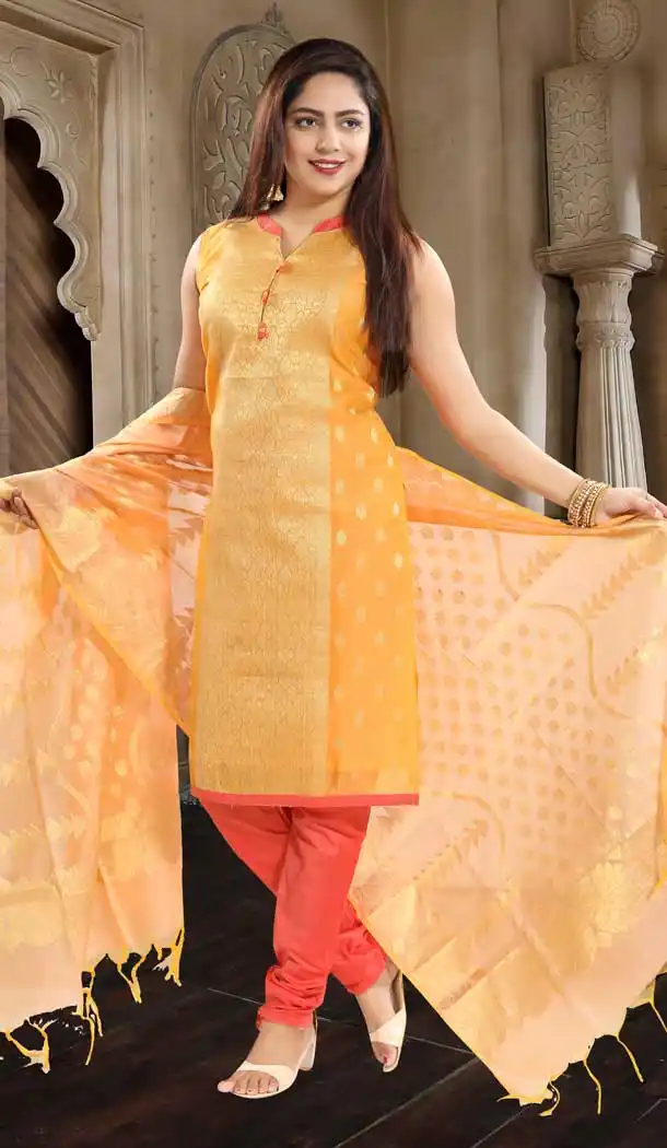 Orange Color Banglori Silk Designer Plus Size Readymade Suit -673284619