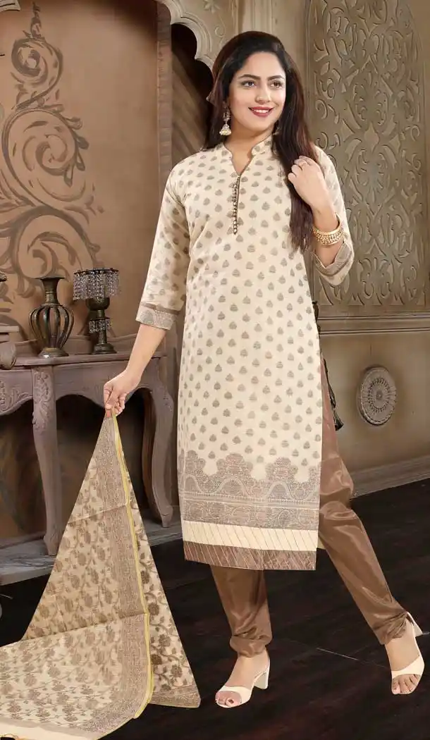 Sunshine Cream Color Banglori Silk Designer Plus Size Readymade Suit -673284621