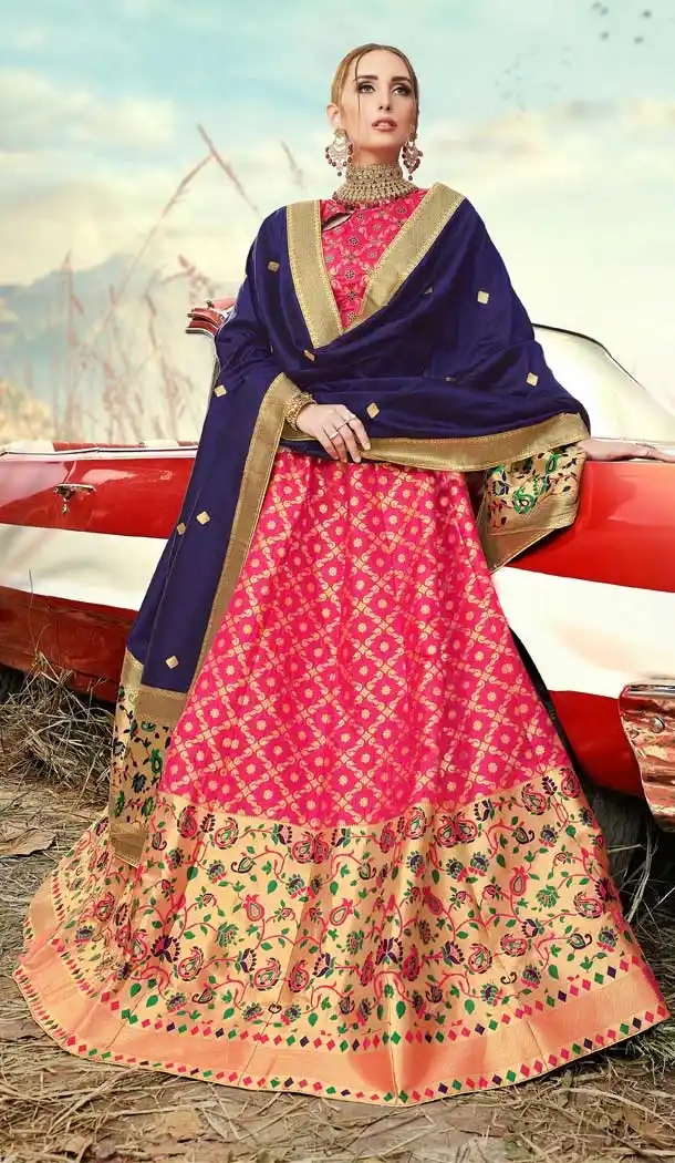 Pink Color Banarasi Silk Jacquard Traditional Wear Lehenga Choli -674384734