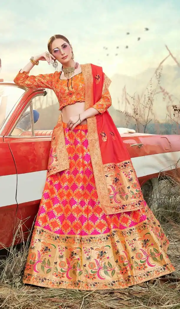 Multi Color Banarasi Silk Jacquard Traditional Wear Lehenga Choli -674384735