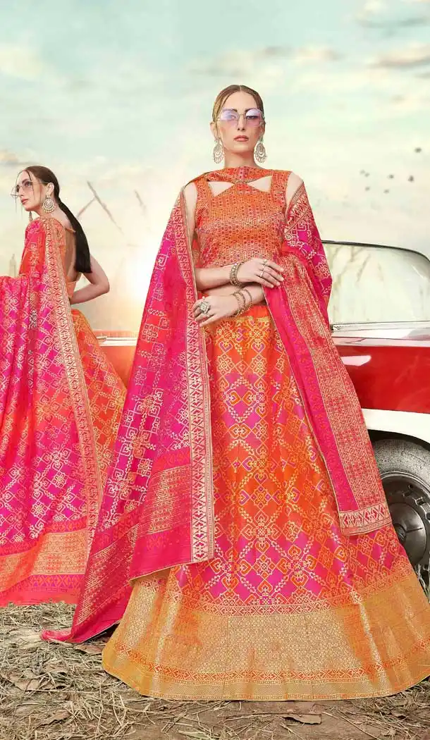 Elegant Multi Color Banarasi Silk Jacquard Traditional Wear Lehenga Choli -674384738