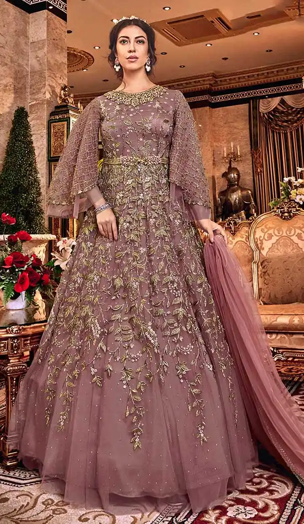 Ravishing Designer Long Anarkali Salwar Kameez In Mauve Color Net -71211630