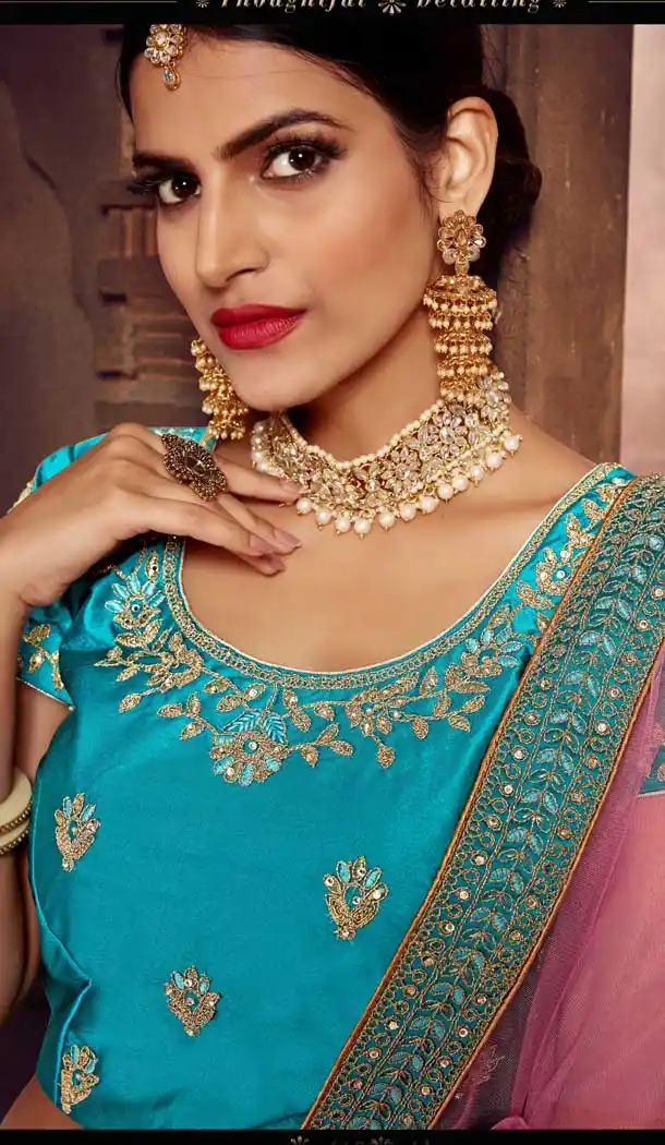 Firozi Color Silk Heavy Designer Embroidery Women Lehenga Choli -677284968