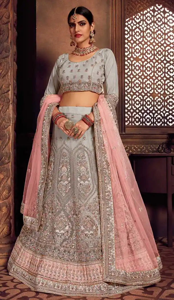 Vivacious Grey Color Net Heavy Designer Embroidery Women Lehenga Choli
