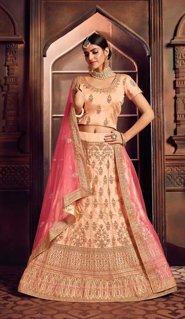 Peach Color Silk Heavy Designer Embroidery Women Lehenga Choli -677284972