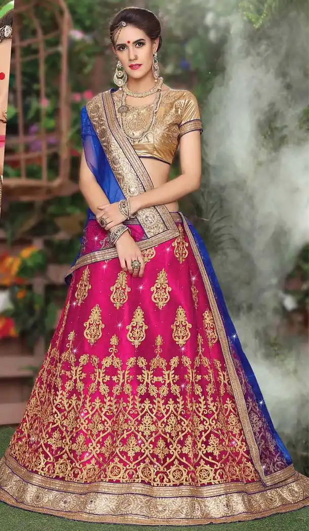 Ravishing Pink Color Satin Embroidery Traditional Women Lehenga Choli -487267145
