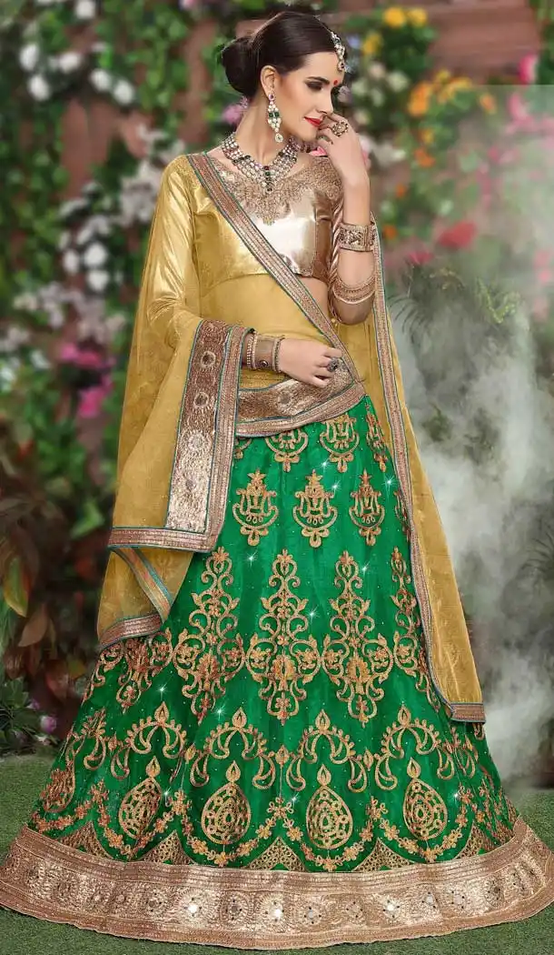 Gorgeous Green Color Satin Embroidery Traditional Women Lehenga Choli -487267147