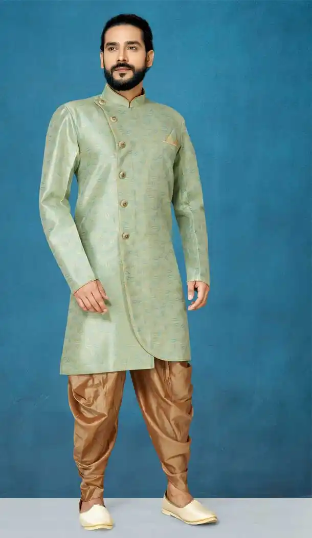 Pista Color Jacquard Silk Readymade Indo Western Men Sherwani vol101009
