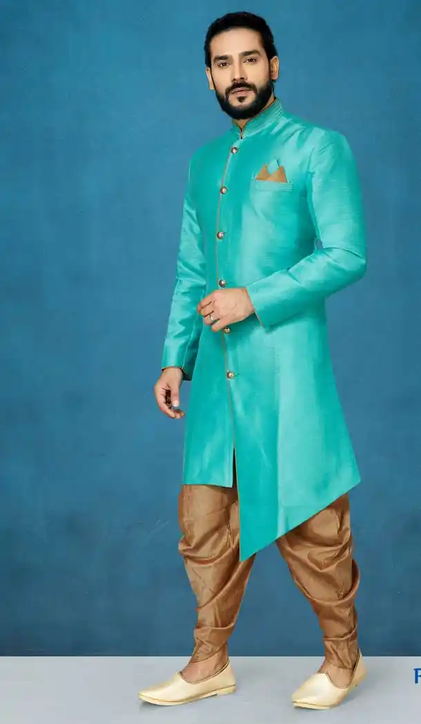 Green Color Rimziim Plain Readymade Indo Western Men Sherwani vol101019