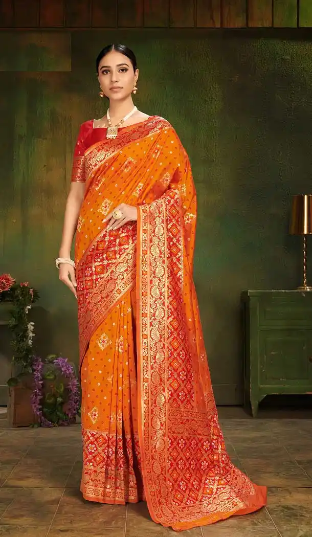 Patola Silk Orange Color Designer Party Wear Women Saree -674184726
