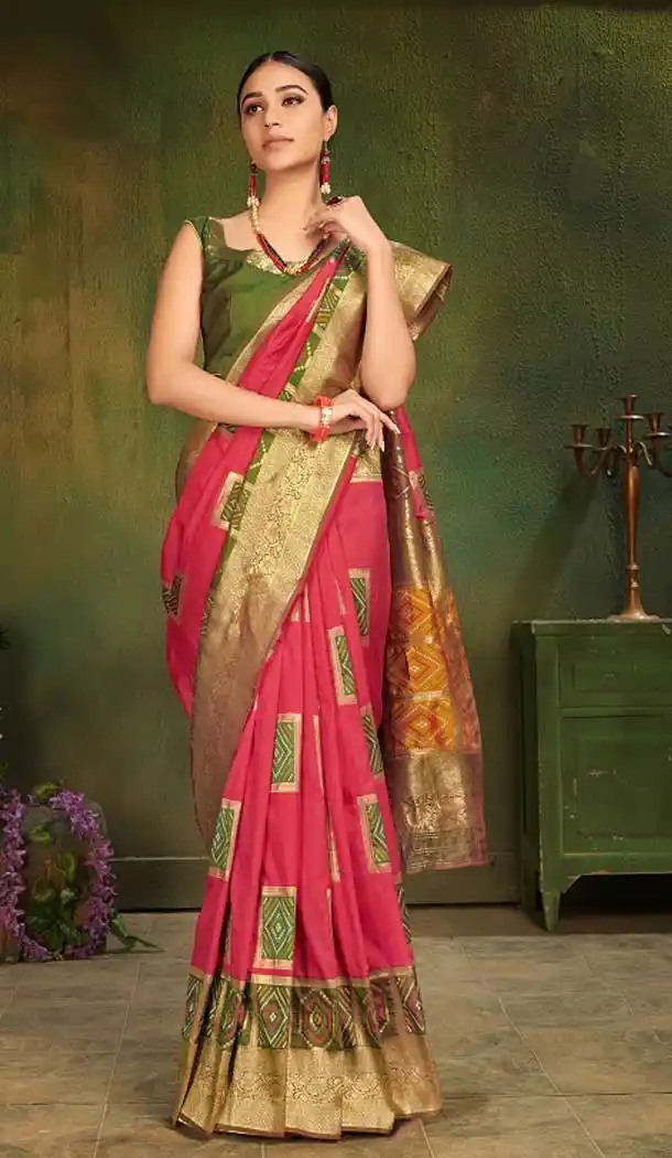 Patola Silk Redish Pink Color Designer Party Wear Women Saree -674184727