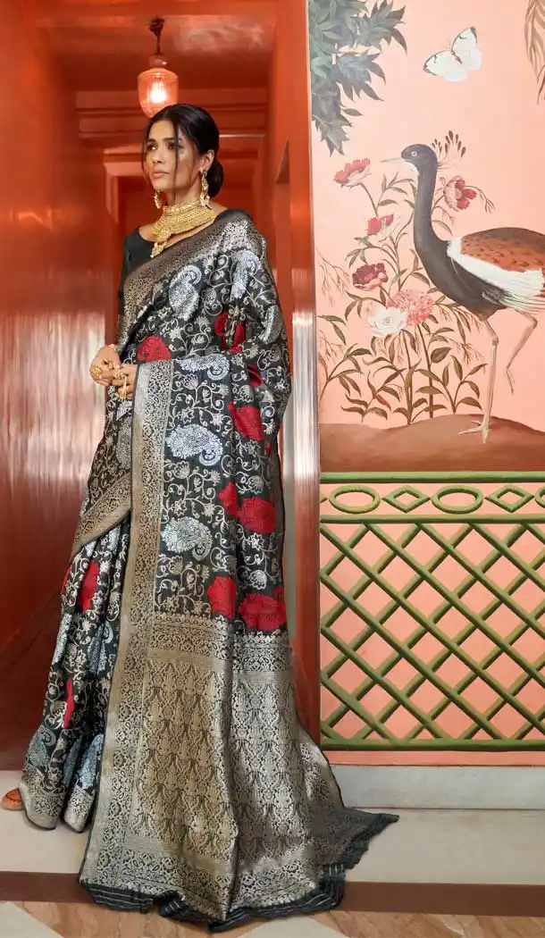 Scintillating Black Color Designer Classic Wear Kanshula Silk Saree -675084798