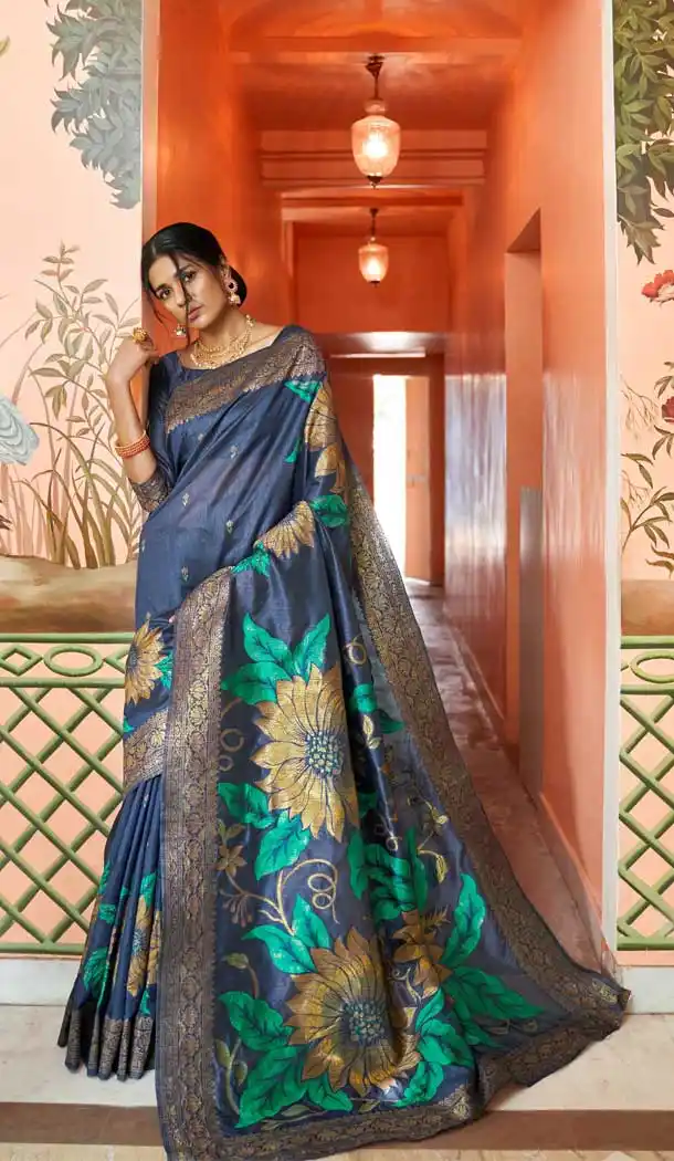 Majesty Navy Blue Color Designer Classic Wear Kanshula Silk Saree -675084800