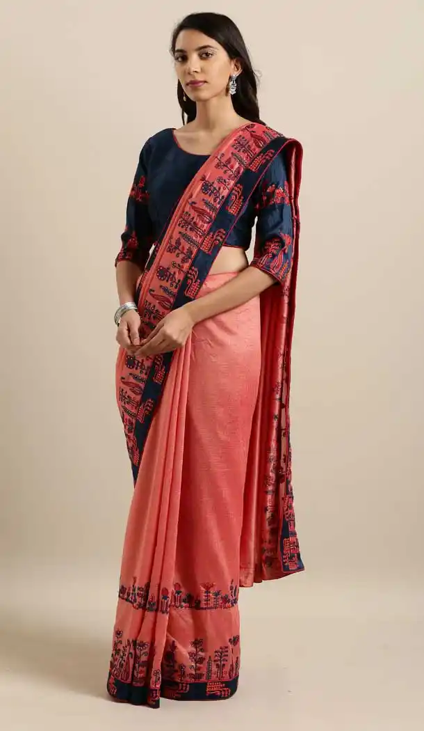 Fantastic Coral Color Georgette Designer Classic Wear Saree -677484983