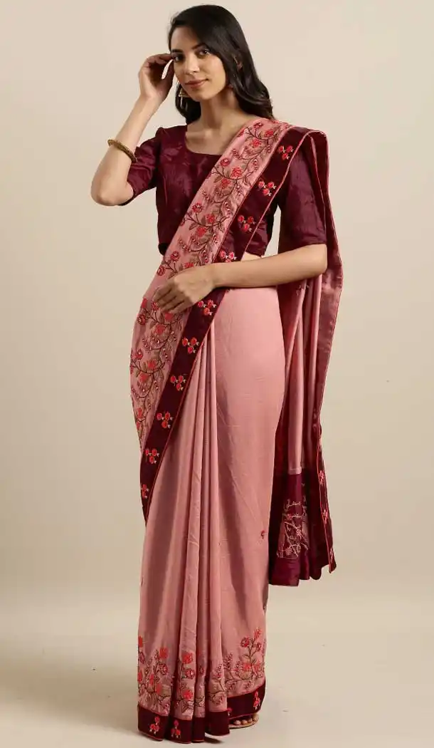 Stunning Peach Color Georgette Designer Classic Wear Saree -677484987