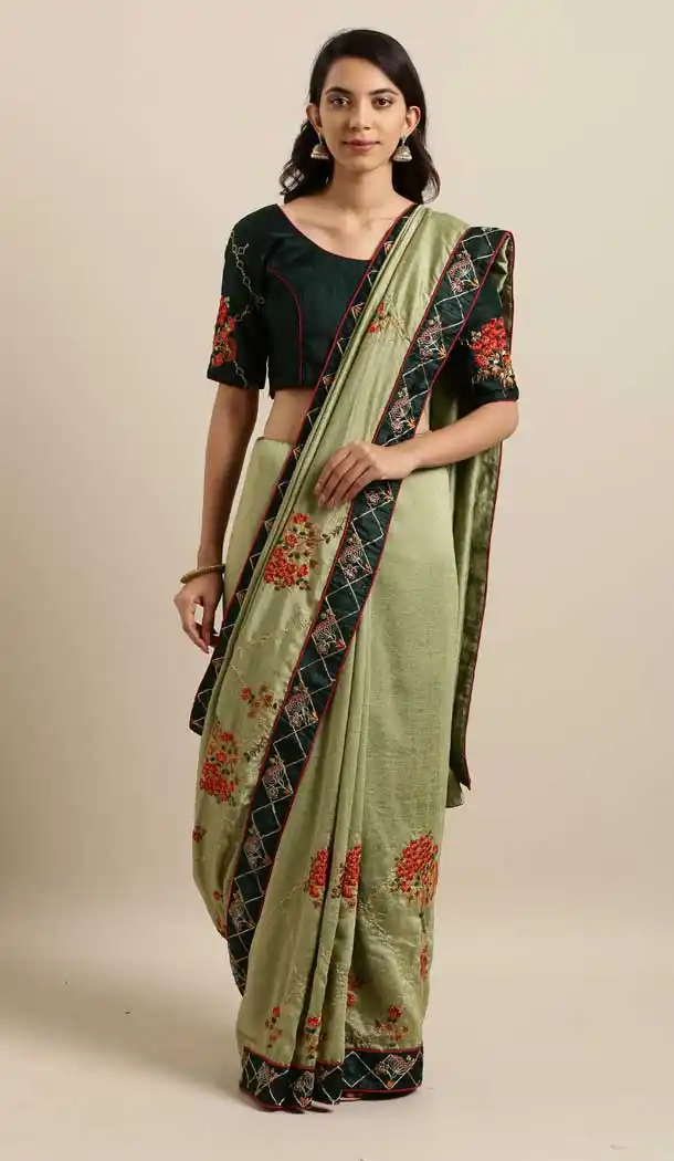 Flamboyant Mehendi Green Color Georgette Designer Classic Wear Saree -677484989