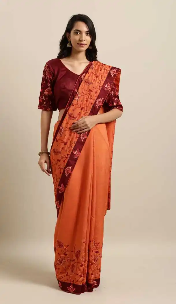 Adorable Orange Color Georgette Designer Classic Wear Saree -677484990