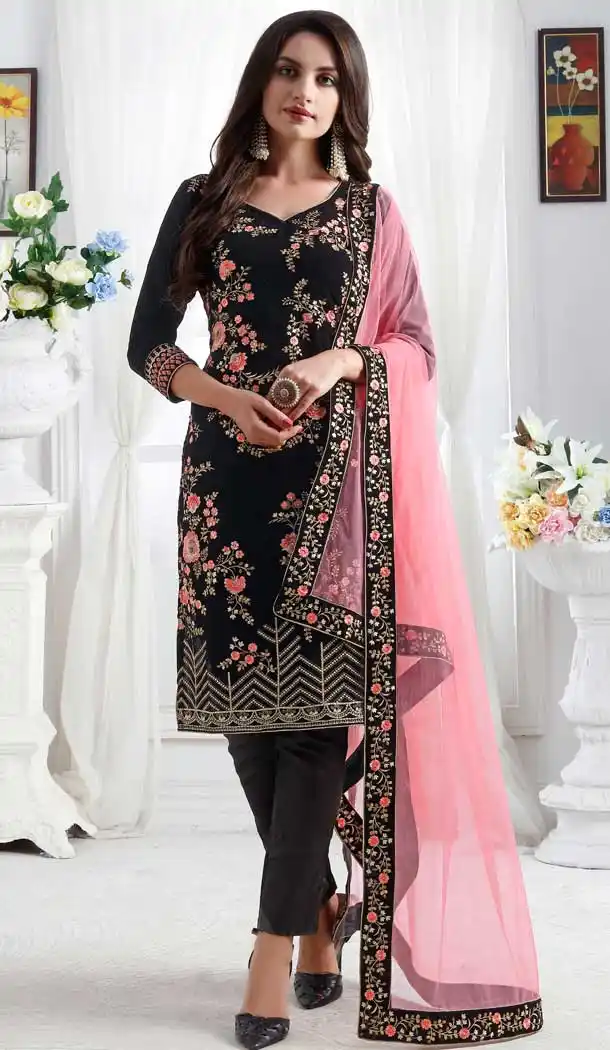 Black Color Premium velvet Party Wear Designer Salwar Kameez -676684922