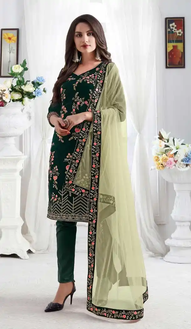 Green Color Premium velvet Party Wear Designer Salwar Kameez -676684924