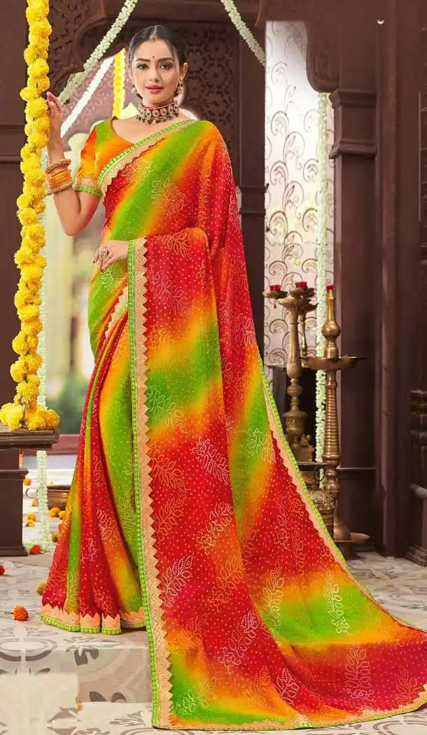 Captivating Multi Color Chiffon Gujarati Style Bandhani Saree -493567713