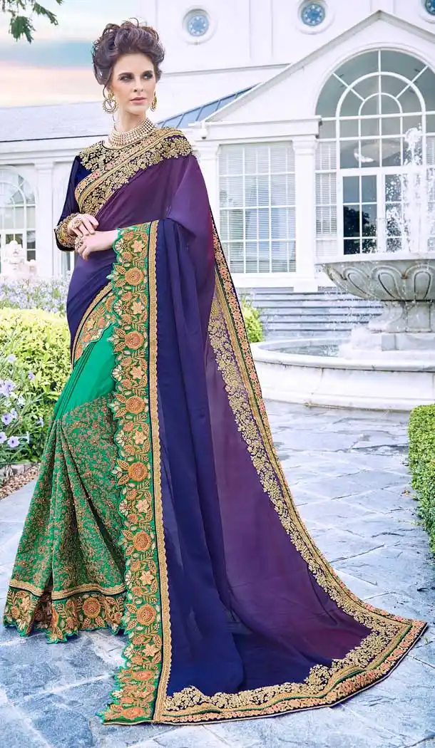 Alluring Multi Color Fancy Heavy Embroidred Designer Bridal Saree -679085146
